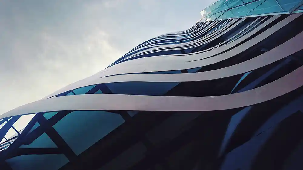 Abstract architectural forms representing transitions between work environments